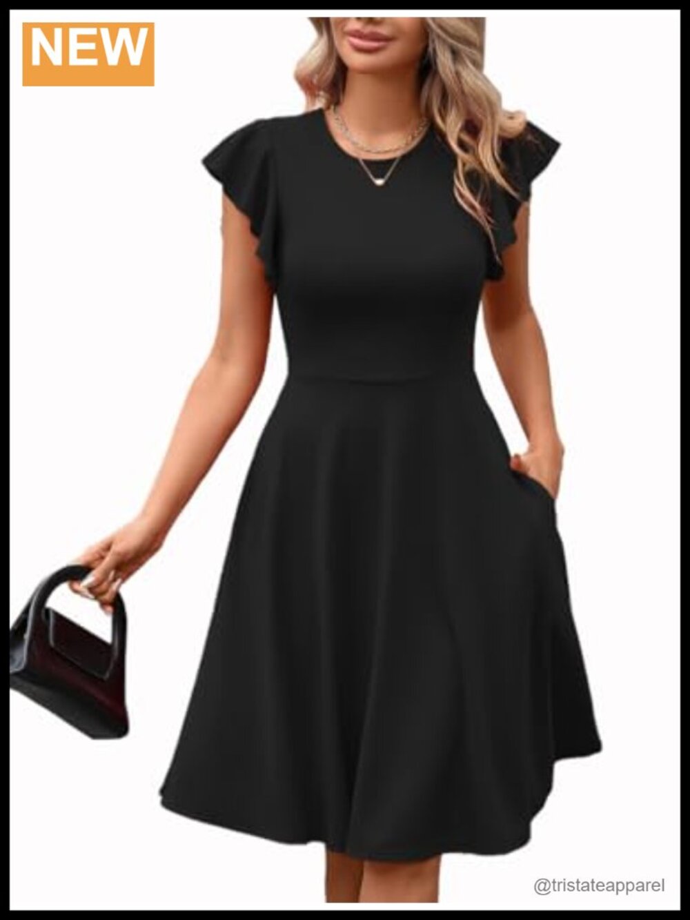 Women's Fit and Flare Ruffle Short Sleeve A-Line Dress with Pockets